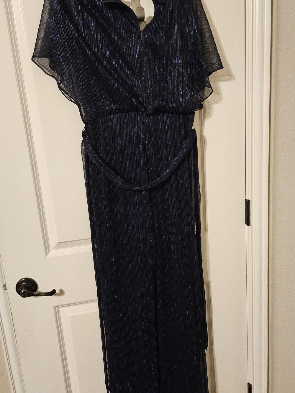 Adrianna Papell Navy Metallic Pleated Jumpsuit